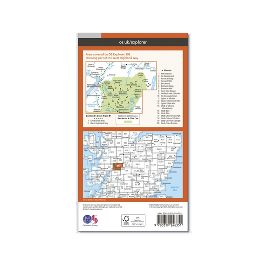 OS Map Ben Nevis & Fort William - 392 - Back