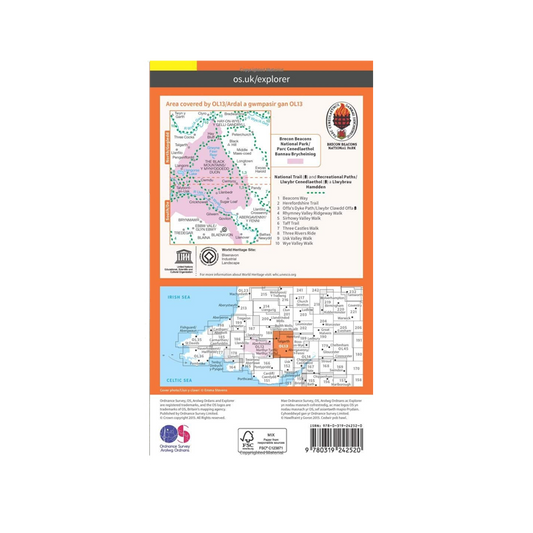 OS Map Brecon Beacons East - OL13 - Back