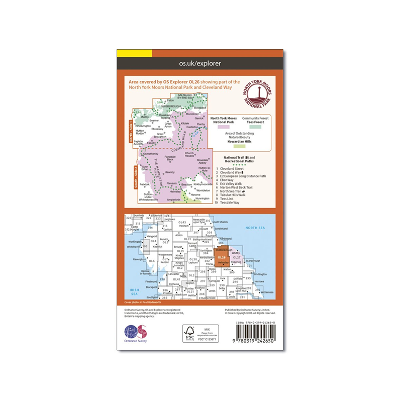 OS Map North York Moors - OL26 -Back