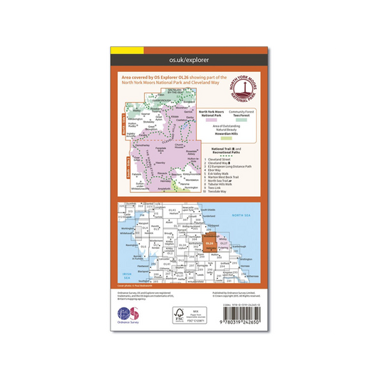 OS Map North York Moors - OL26 -Back