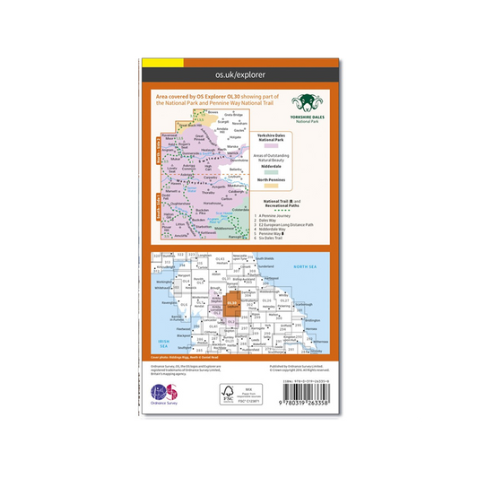 OS Map Yorkshire Dales - OL30 - Back