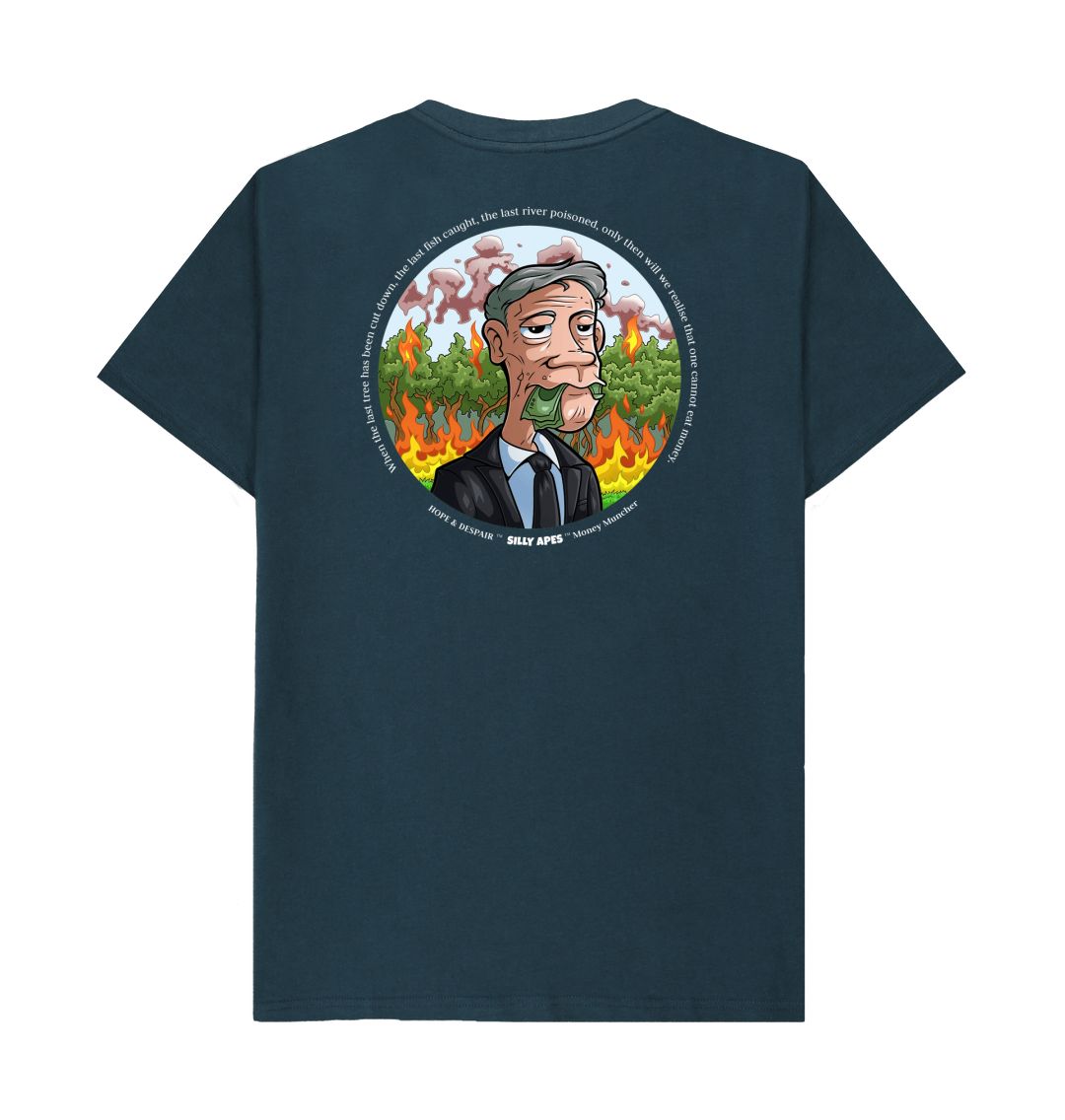 SILLY APES: Money Muncher - Organic T-Shirt (white text, back image)