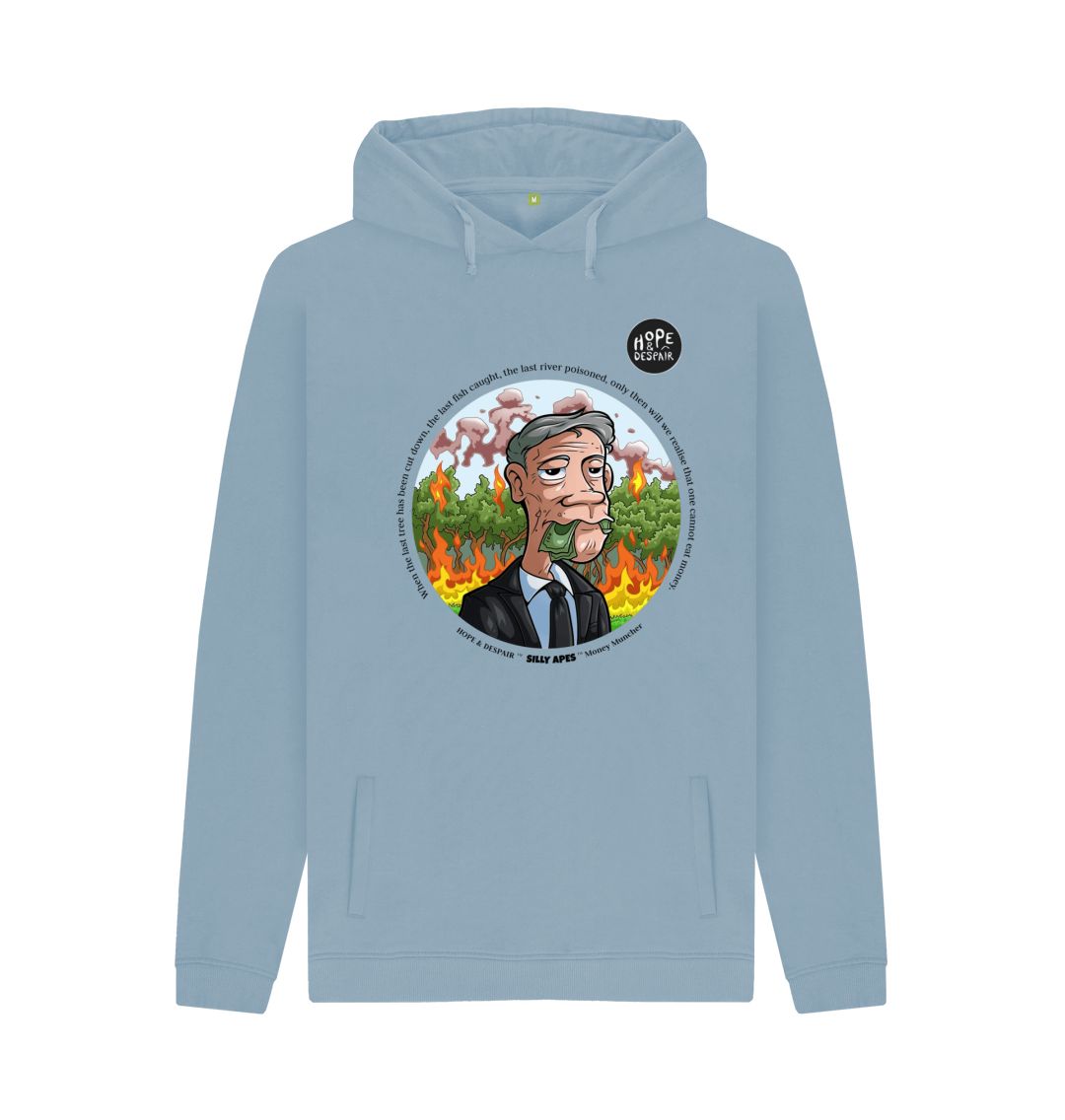 Stone Blue SILLY APES: Money Muncher - Organic Hoodie (black text)