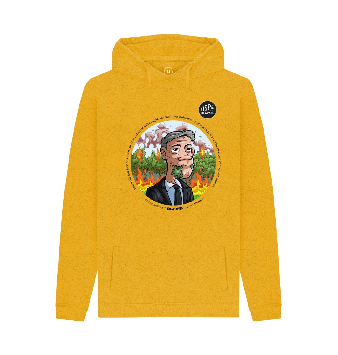 Sunflower Yellow SILLY APES: Money Muncher -  Recycled Organic Hoodie (black text)