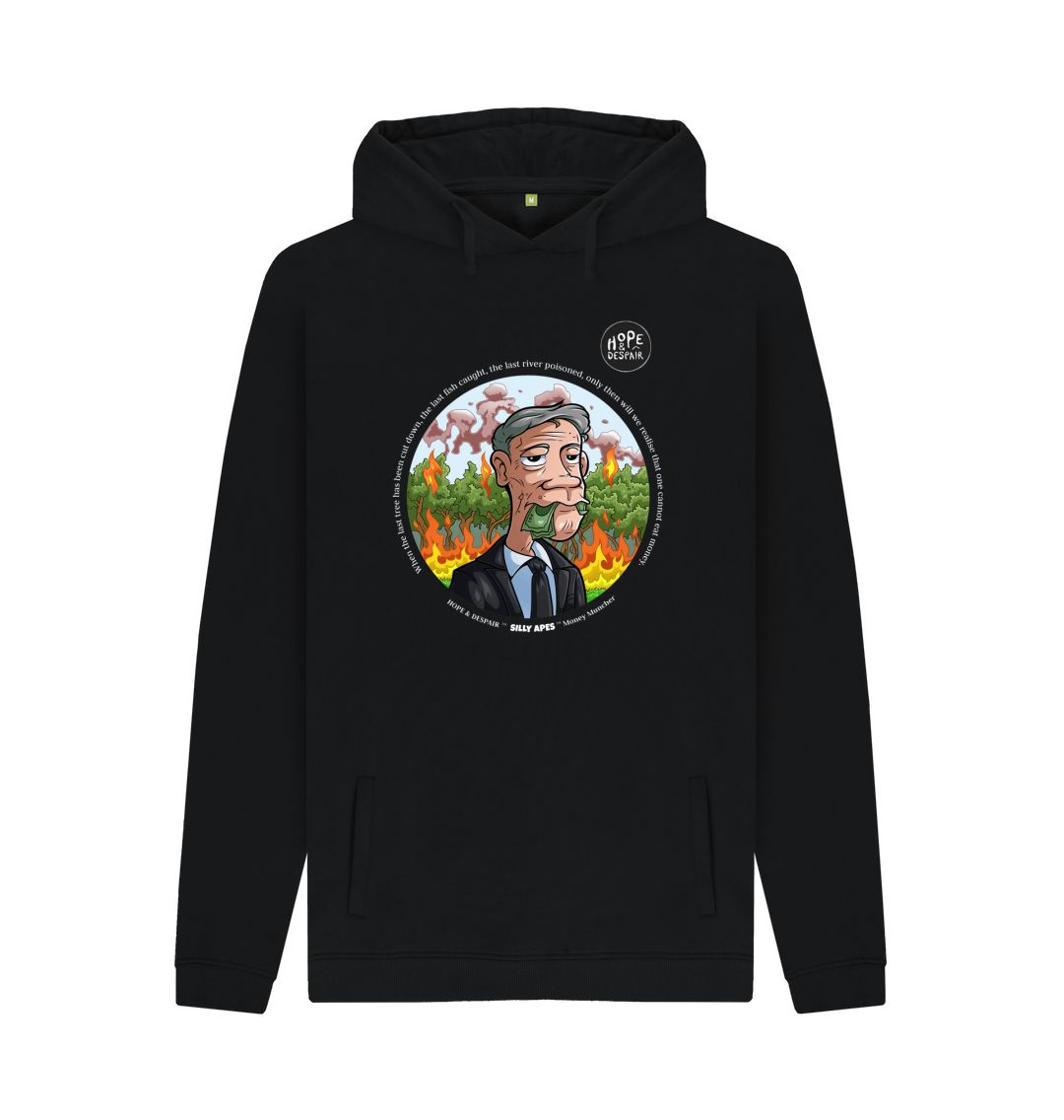 Black SILLY APES: Money Muncher - Organic Hoodie (white text)