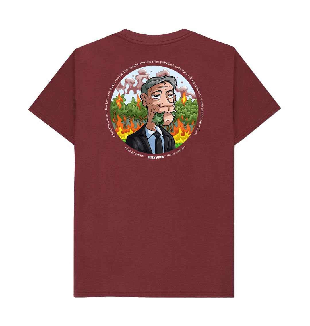 SILLY APES: Money Muncher - Organic T-Shirt (white text, back image)