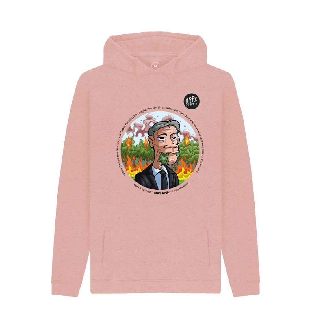 Sunset Pink SILLY APES: Money Muncher -  Recycled Organic Hoodie (black text)