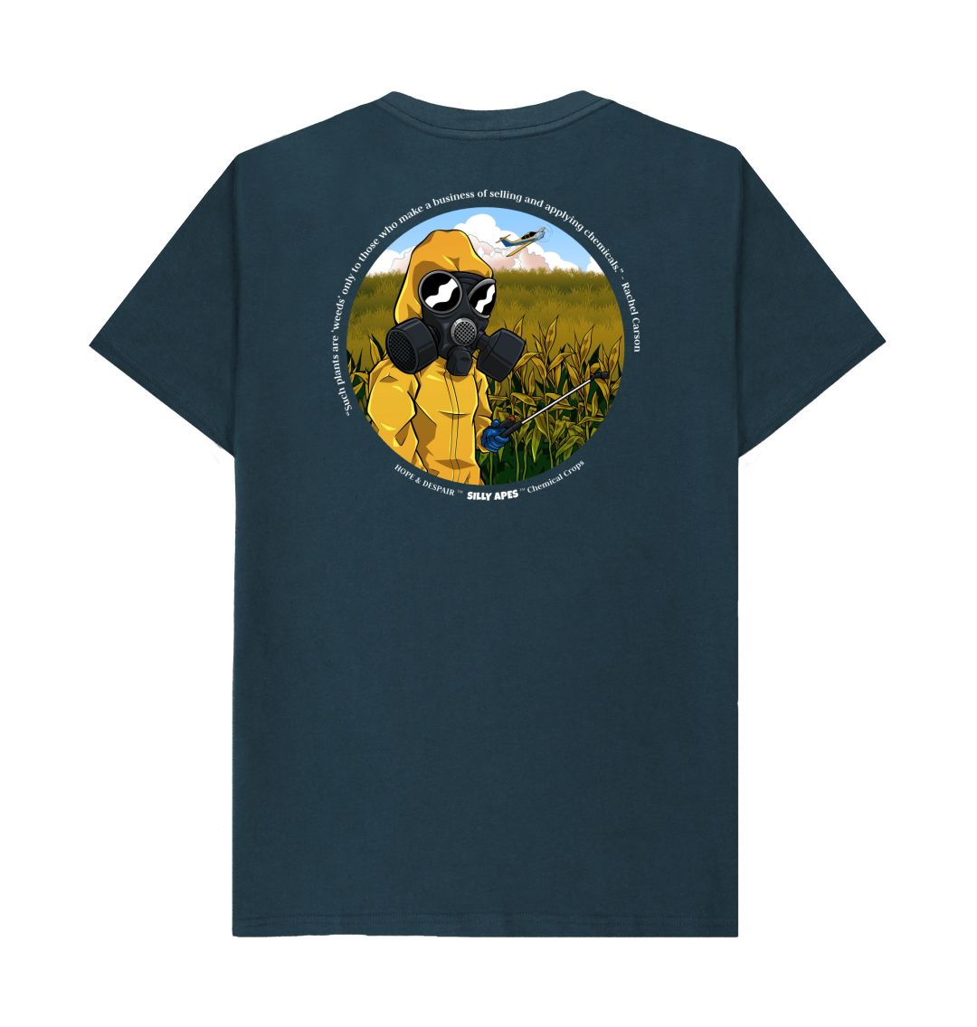 SILLY APES: Chemical Crops - Organic T-Shirt (white text, back image)