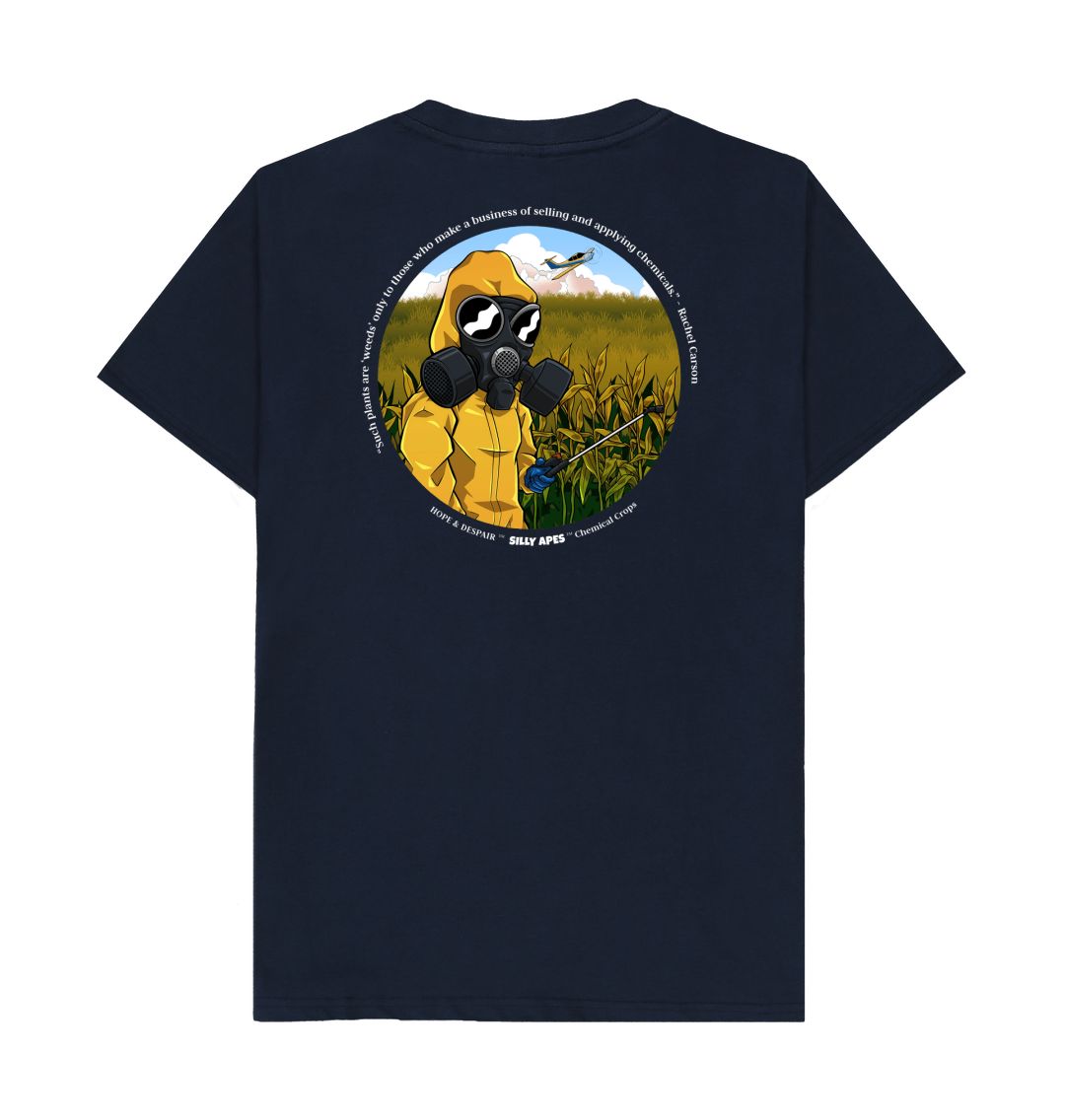 SILLY APES: Chemical Crops - Organic T-Shirt (white text, back image)