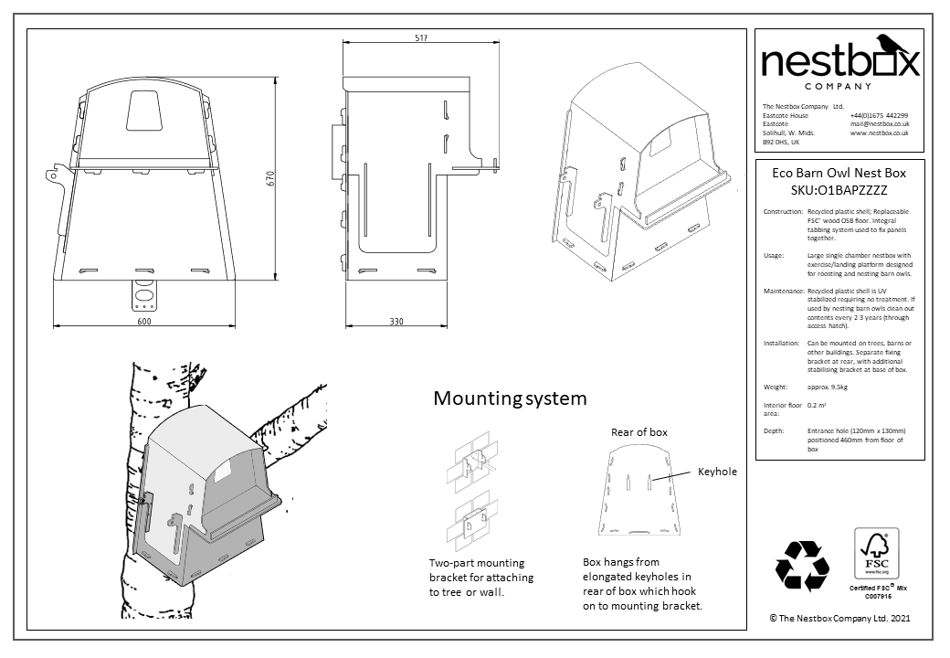 Eco Barn Owl Nest Box