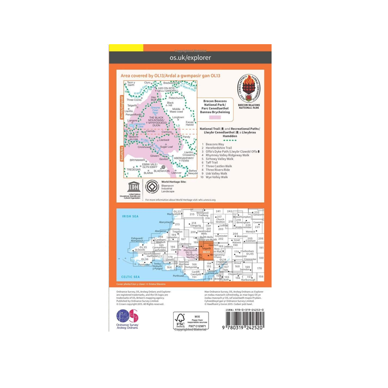 OS Map Brecon Beacons East - OL13 - Back