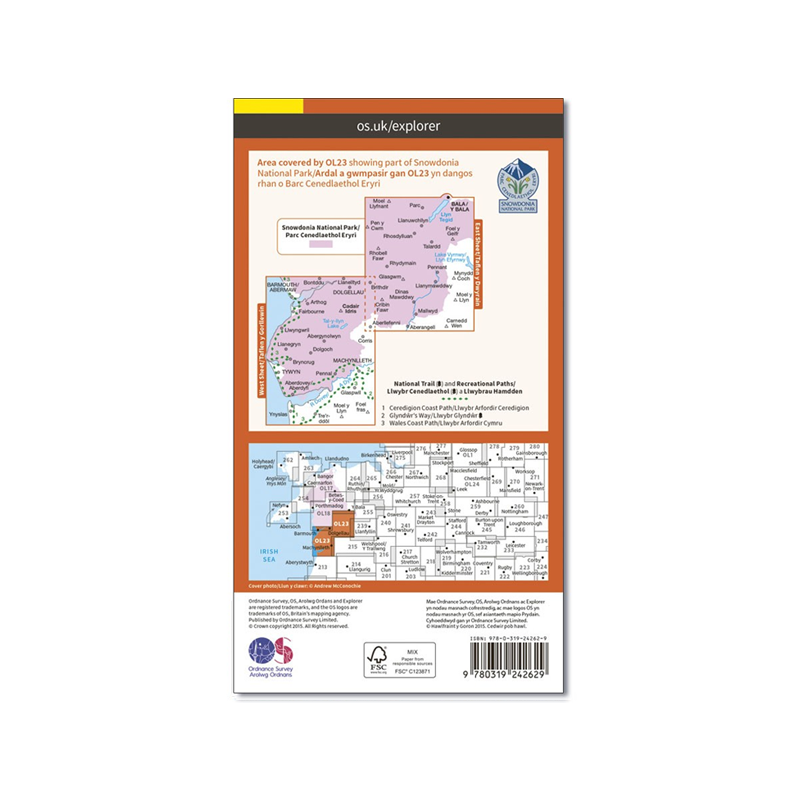 OS Map Cadair Idris & Bala Lake - OL23 - Back