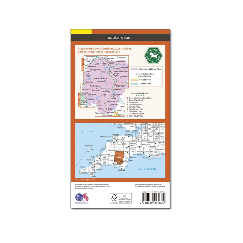 OS Map Dartmoor - OL28 - Back