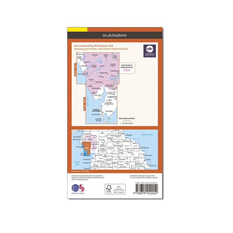 OS Map Lake District South-West - OL6 - Back