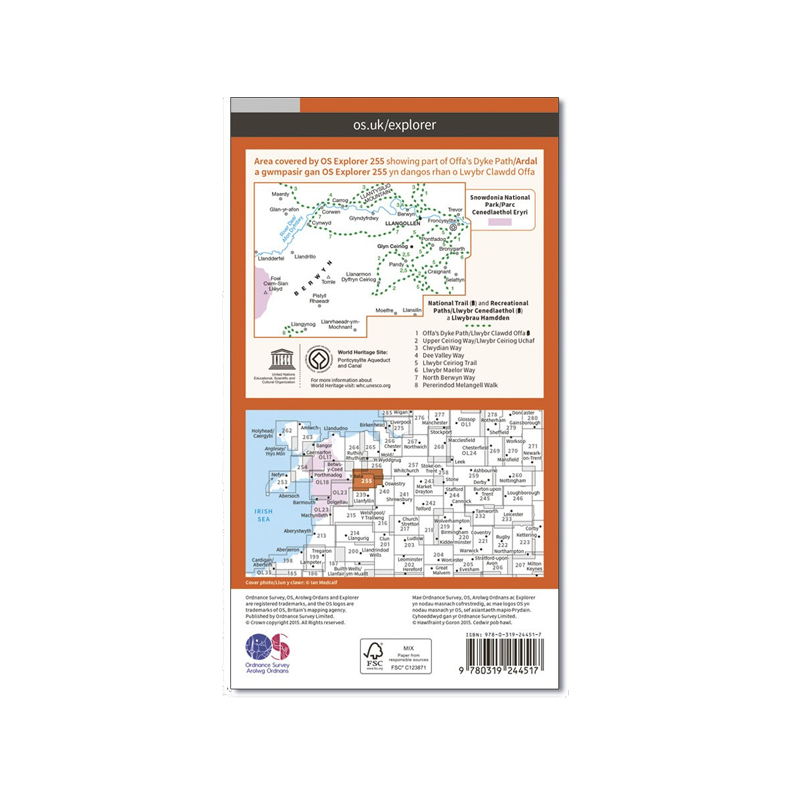 OS Map Llangollen & Berwyn - 255 - Back